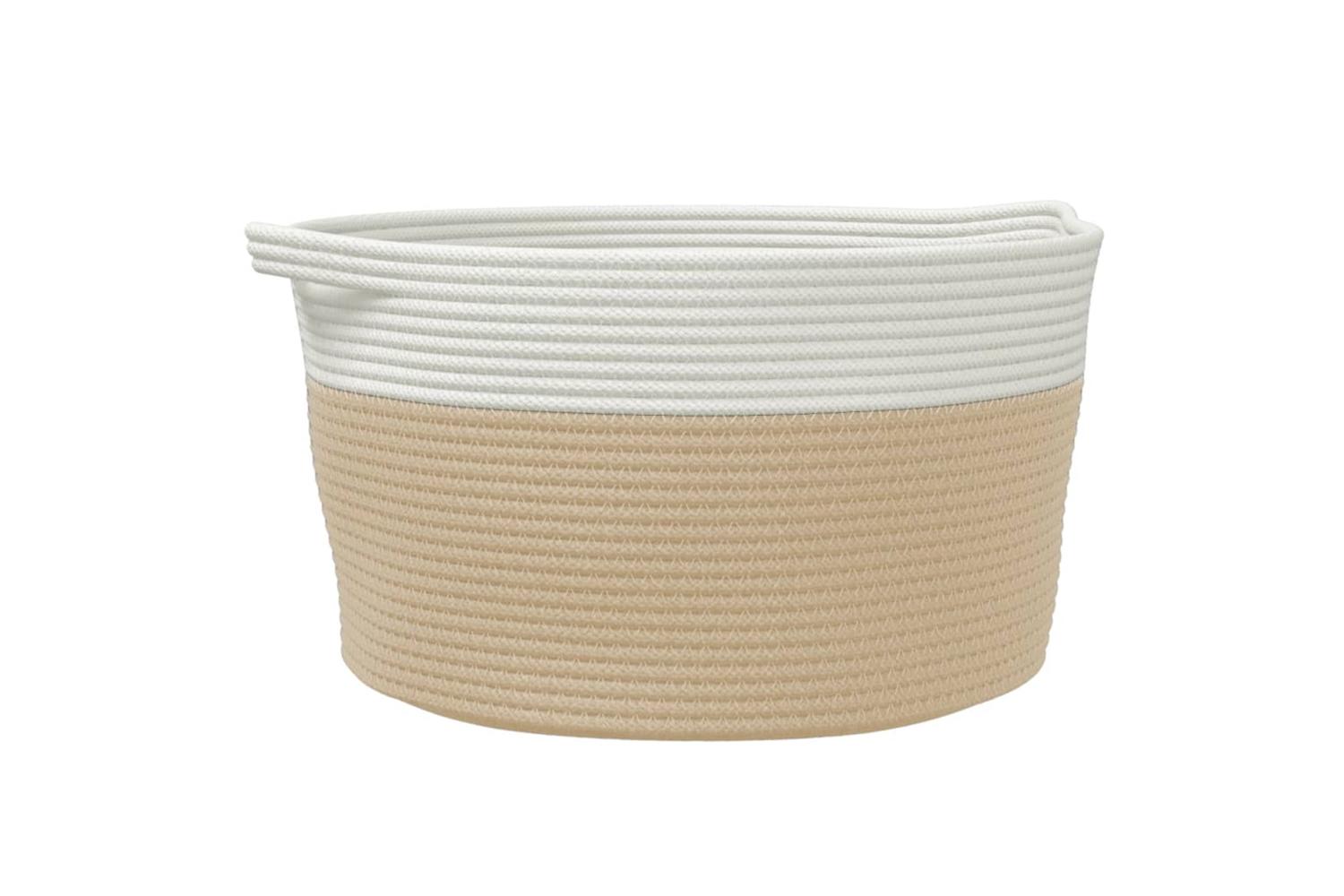 Storage Basket Beige And White 40x25 Cm Cotton
