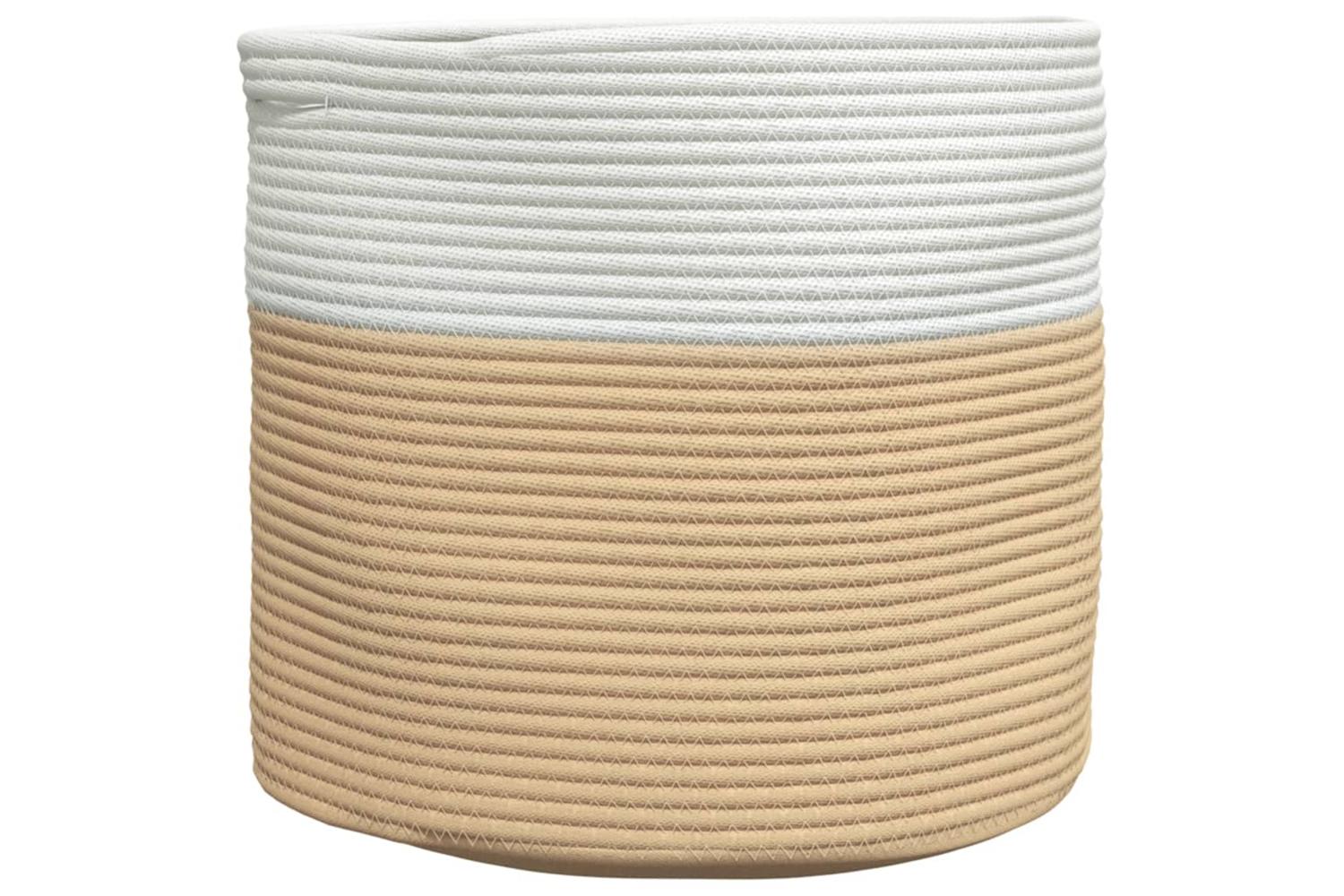 Storage Basket Beige And White 40x35 Cm Cotton