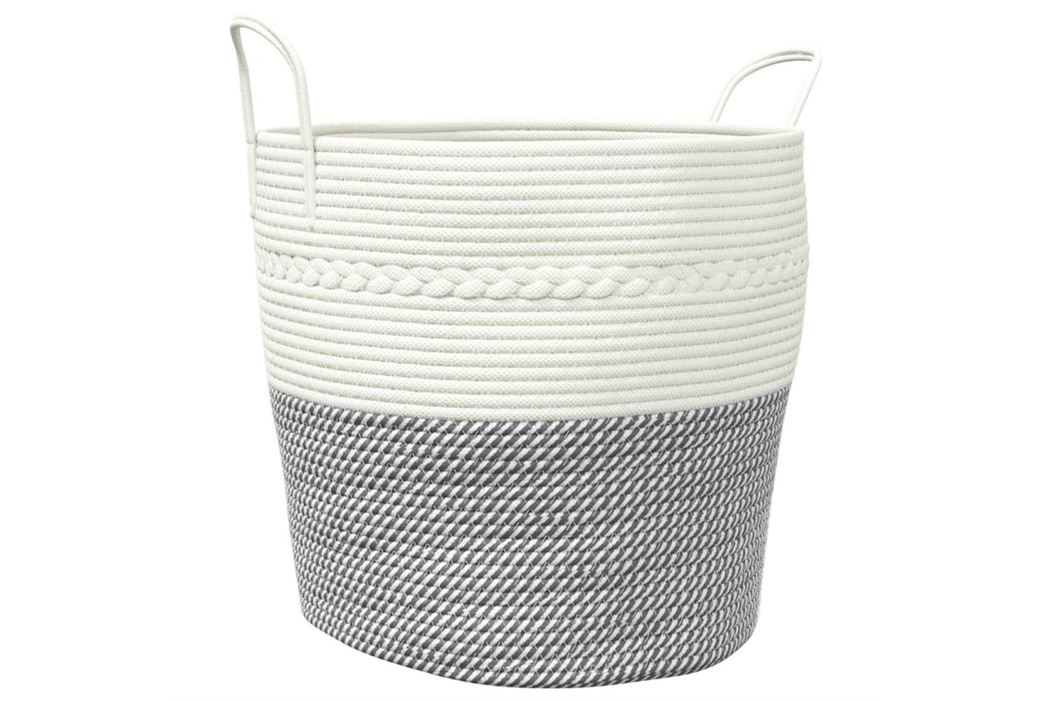 Storage Basket Grey And White 43x38 Cm Cotton