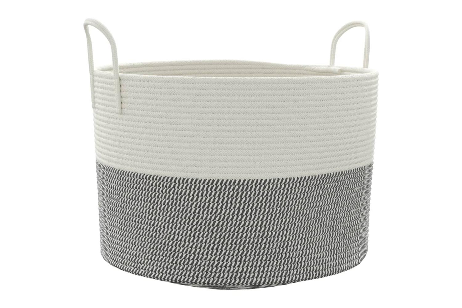 Storage Basket Grey And White 51x33 Cm Cotton