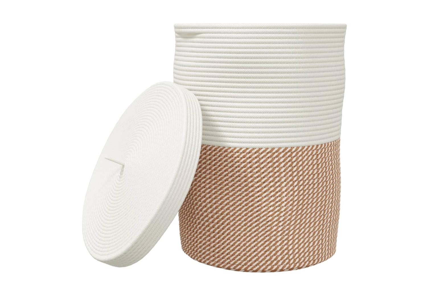 Storage Basket With Lid Brown And White 37x50 Cm Cotton