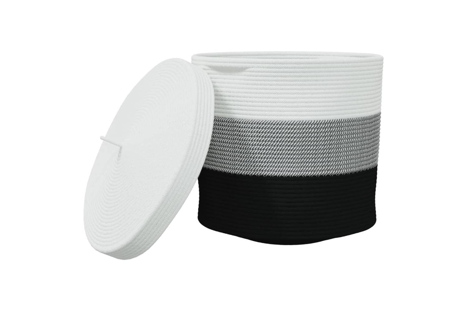 Storage Basket With Lid White And Black 40x35 Cm Cotton