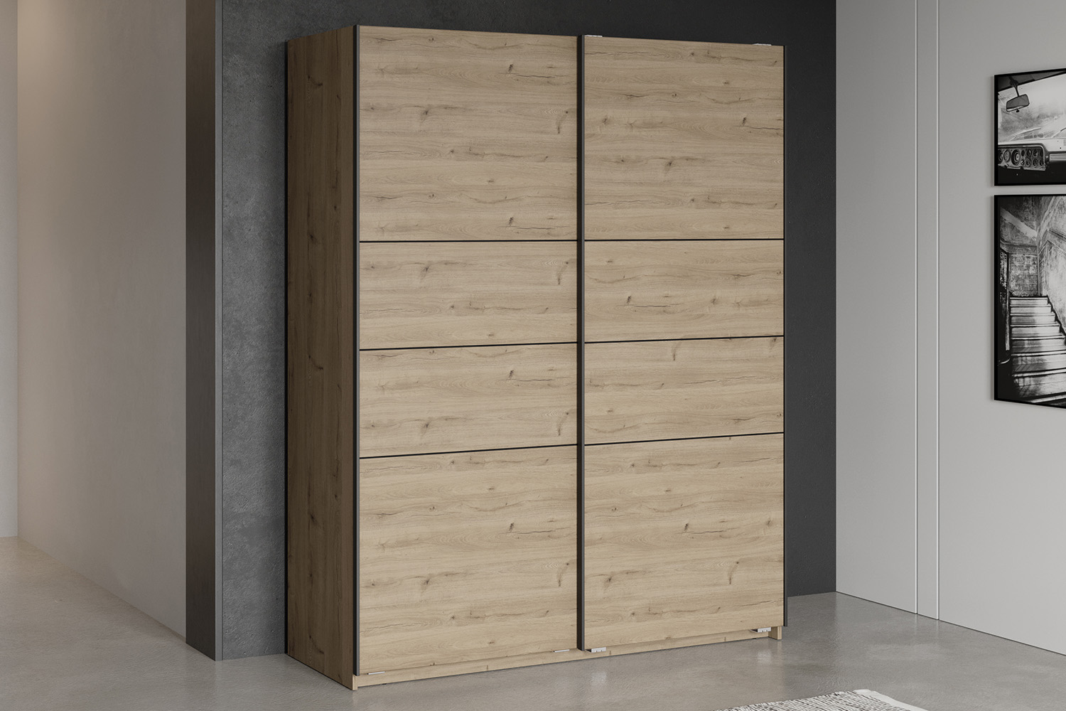 Fast Sliding Door Wardrobe | 2 Doors | Oak Effect | 1.5 m