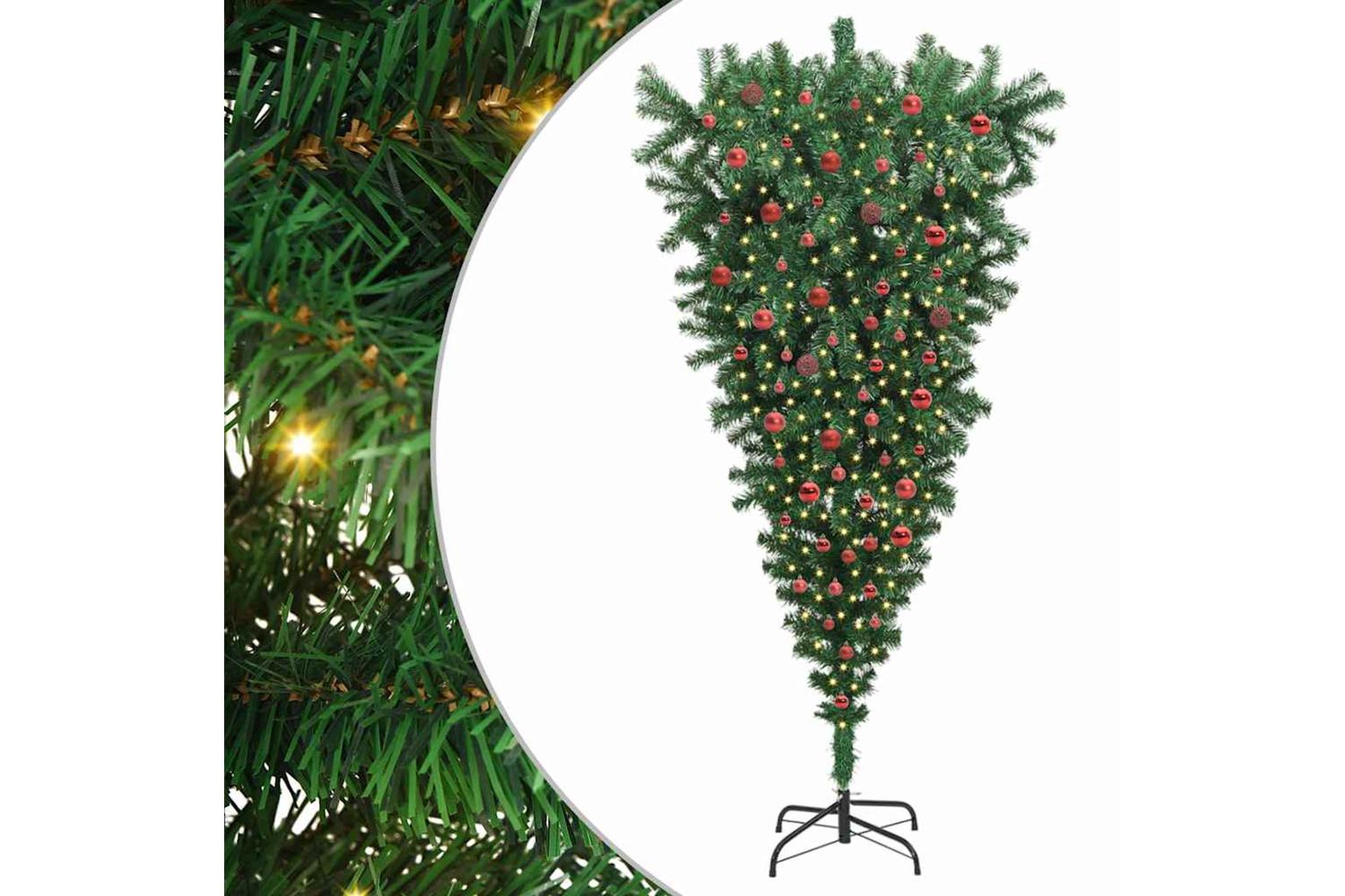 Upside-down Artificial Pre-lit Christmas Tree With Ball Set