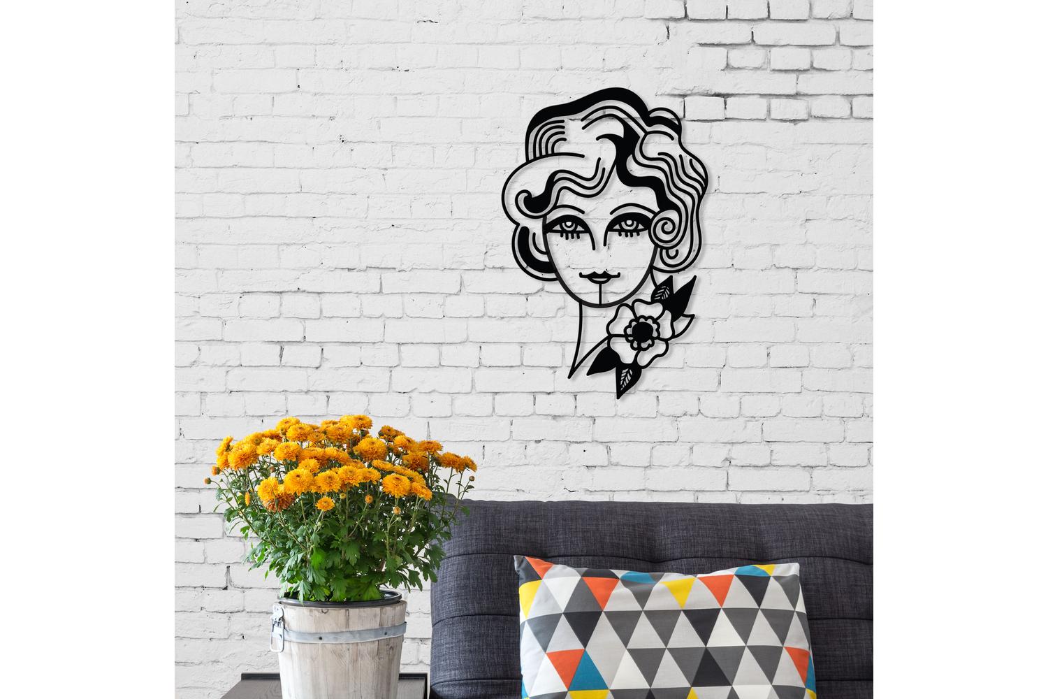 Decortie | Woman in Flowers Metal Wall Art | Black | 129 x 83 cm