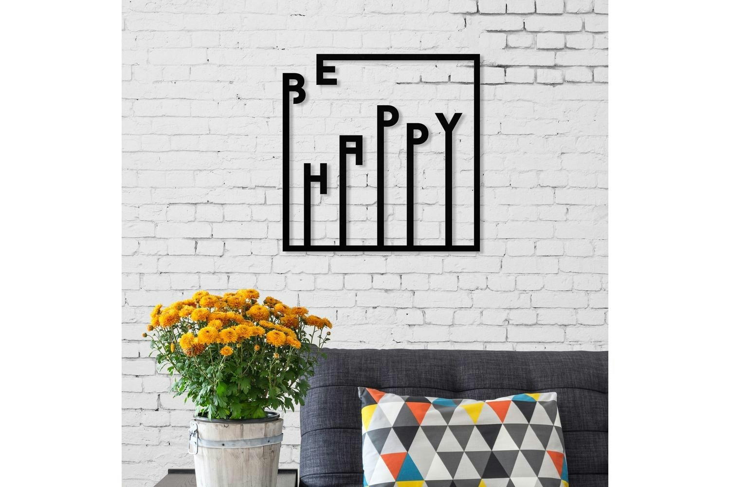 Decortie | Happy Metal Wall Art Sculpture | Black | 40 x 40 cm