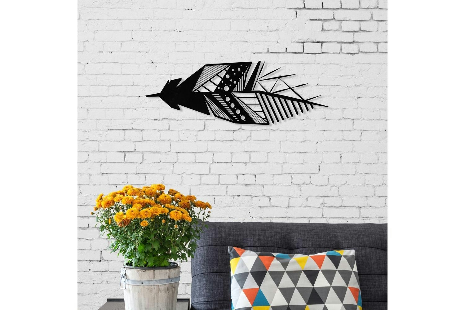 Decortie | Feather Metal Wall Art | Black | 49 x 15 cm