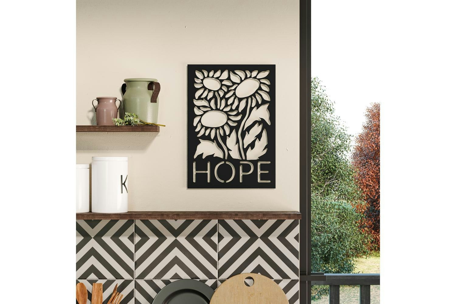 Decortie | Hope Metal Art Wall Ornament | Black | 20 x 20 cm