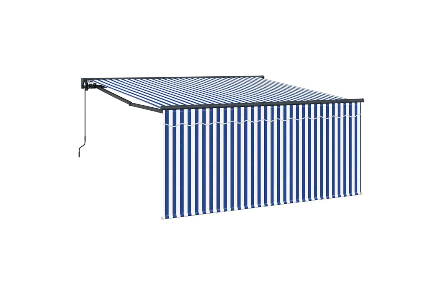 Vidaxl Retractable Awning Manual Blue And Anthracite 350 X 250 Cm