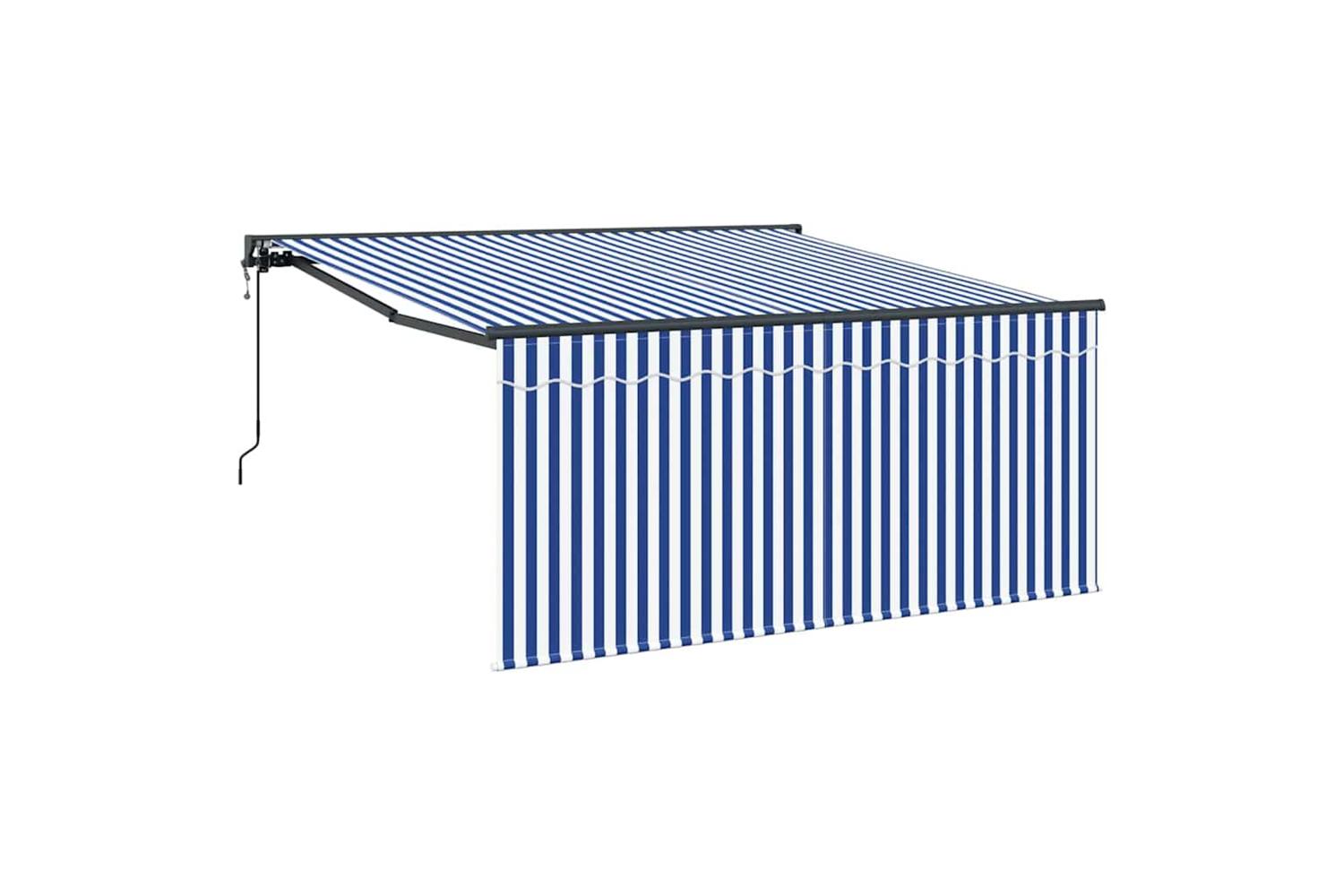 Vidaxl Retractable Awning Manual Blue And Anthracite 350 X 250 Cm