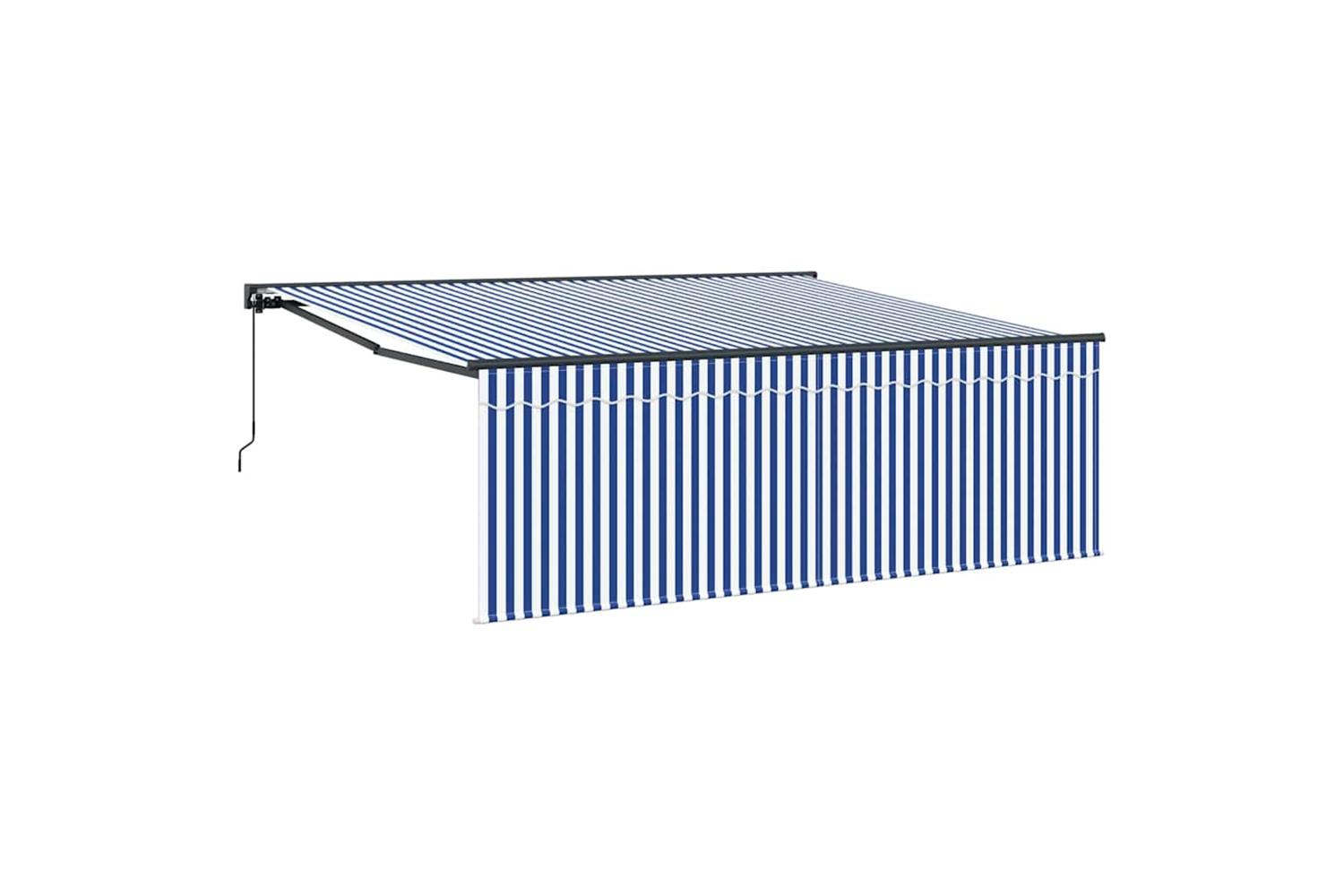 Vidaxl Retractable Awning Manual Blue And Anthracite 400 X 300 Cm