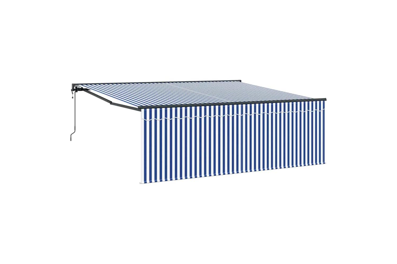 Vidaxl Retractable Awning Manual Blue And Anthracite 400 X 300 Cm