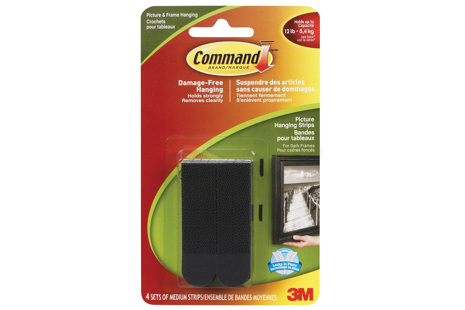 3M Command 4 Sets Medium Picture Hanging Strips | Black