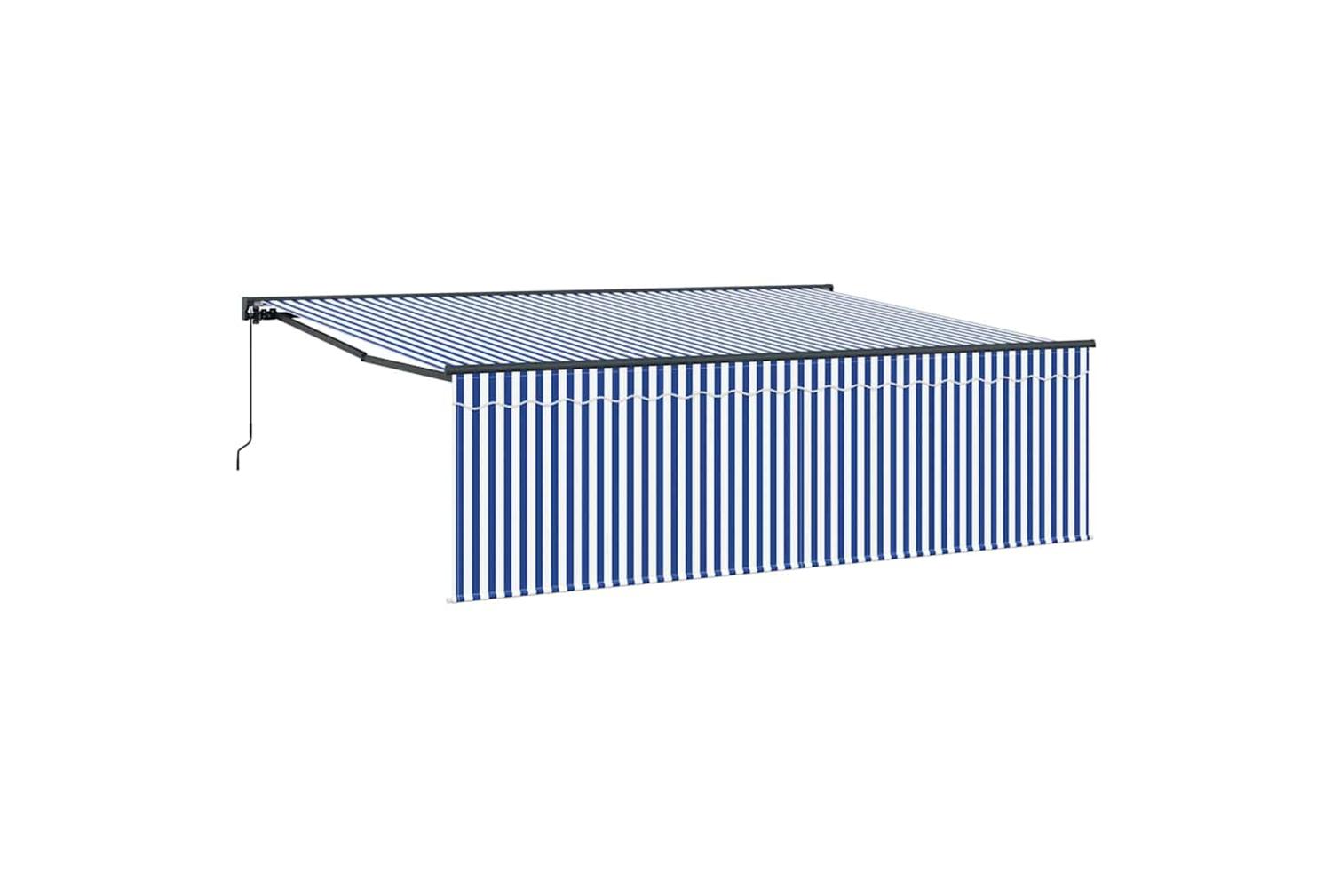 Vidaxl Retractable Awning Manual Blue And White 450 X 300 Cm Fabric