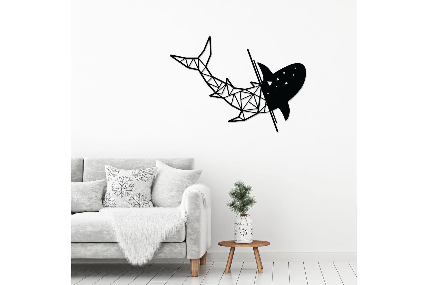 Decortie | Shark Metal Wall Art Sculpture | Black | 45 x 64 cm