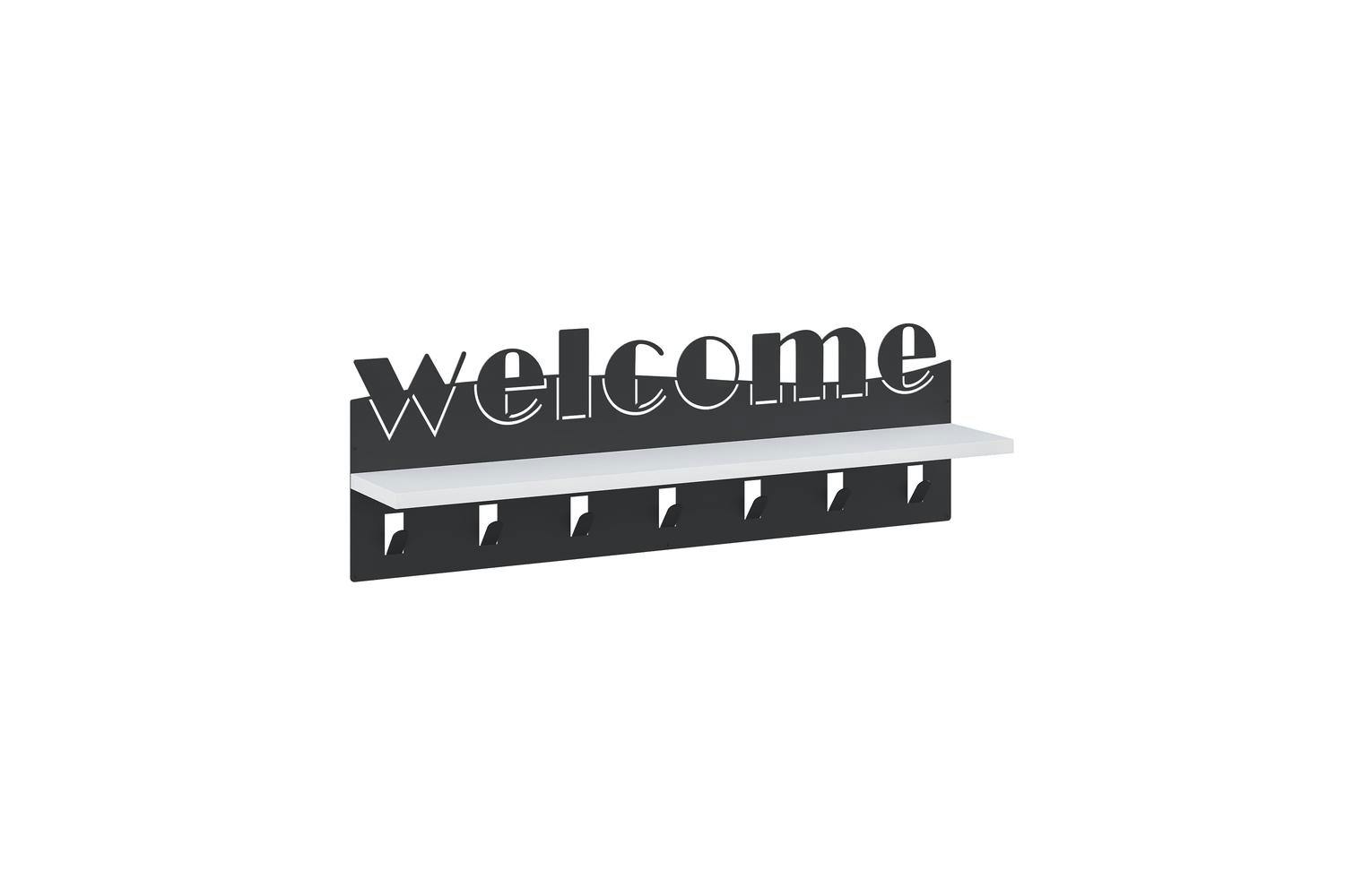 Decortie | Welcome Metal Wall Shelf Rack & Wall Hanger | Black | 86 x 26.8 cm