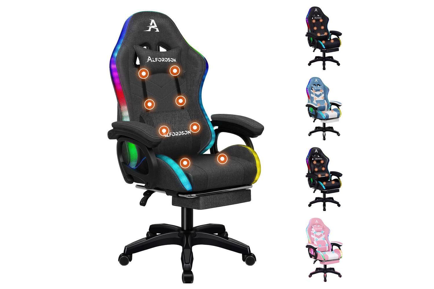 Alfordson Gaming Chair | Led Massage Office Chair | Fabric | Dark Grey