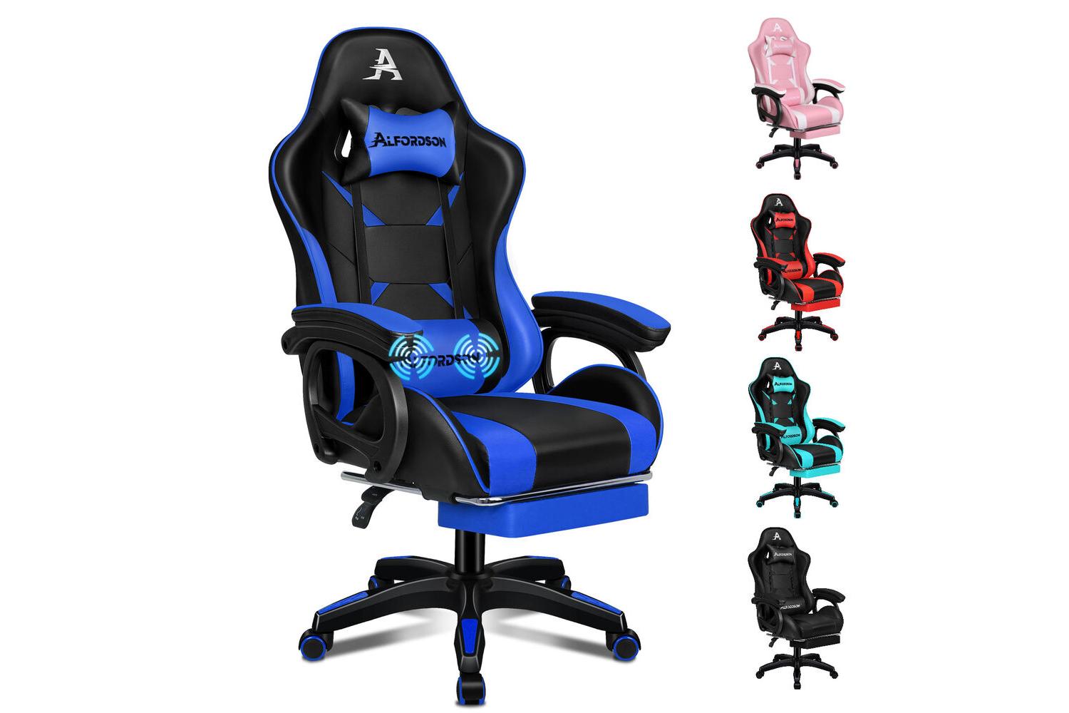 Alfordson Massage Gamer Chair | Computer Office Chair | Faux Leather | Blue