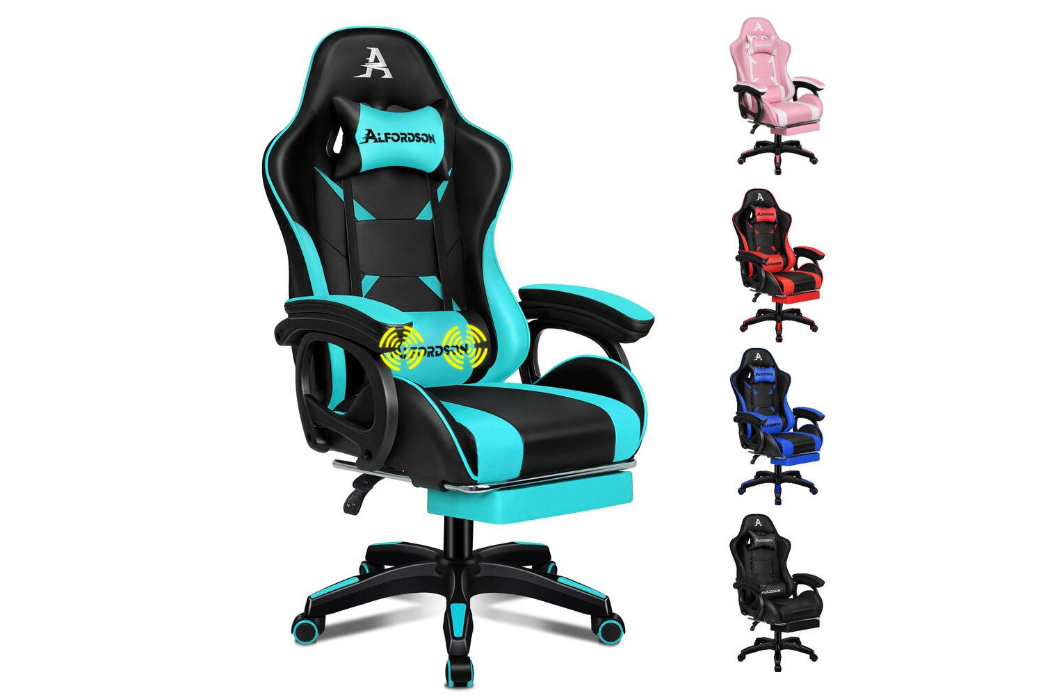 Alfordson Massage Gamer Chair | Faux Leather | Cyan