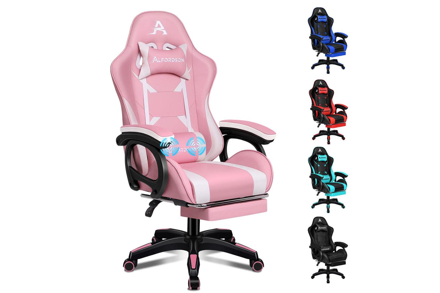 Alfordson Massage Gamer Chair | Faux Leather | Pink
