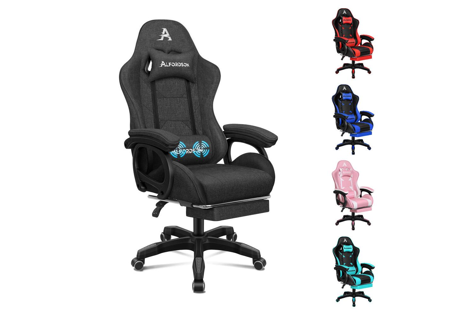 Alfordson Massage Gamer Chair | Ergonomic Linen Fabric | Dark Grey