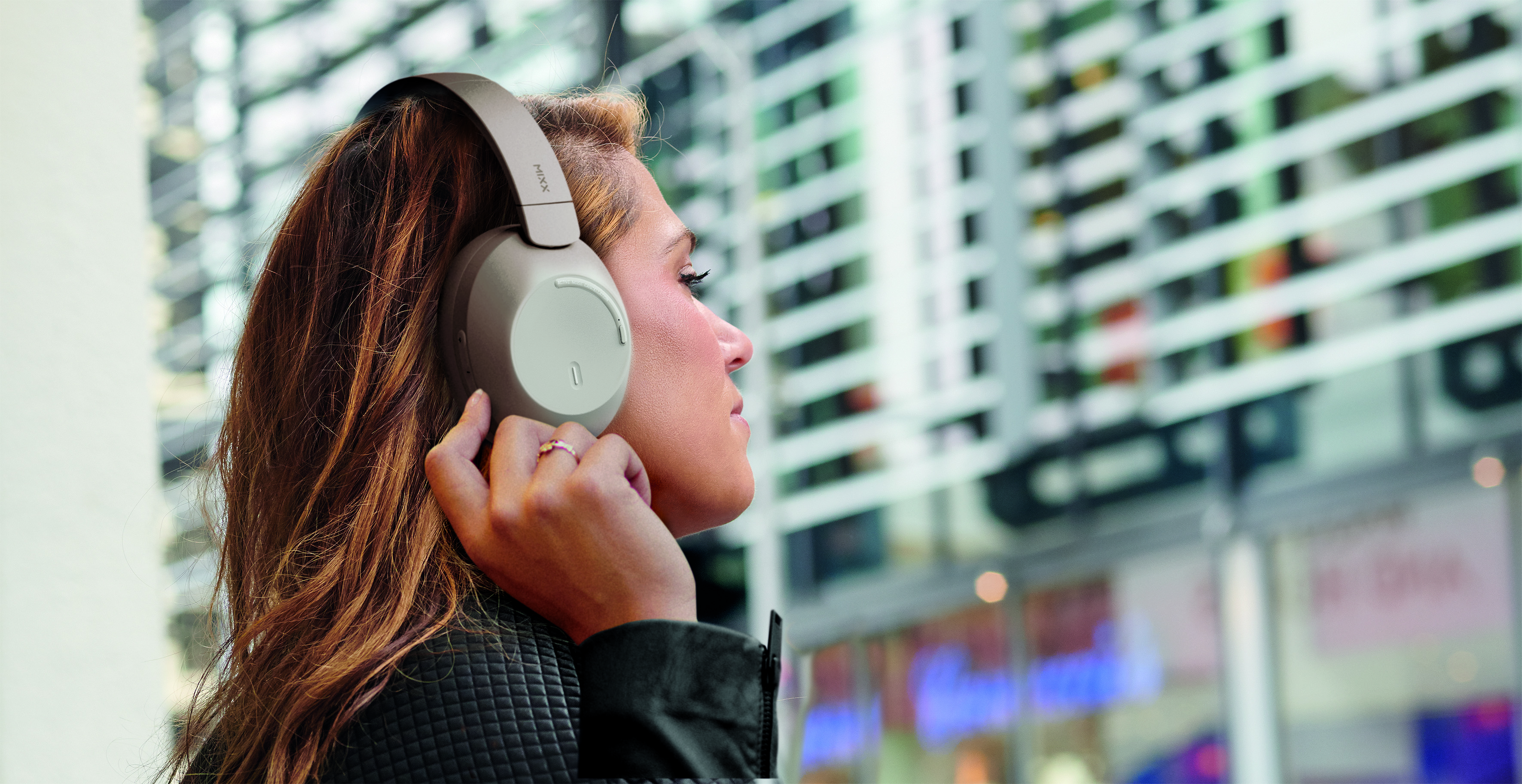 Mixx Streamq C4 Active Noise Cancelling Over Ear Wireless Headphones | Sand