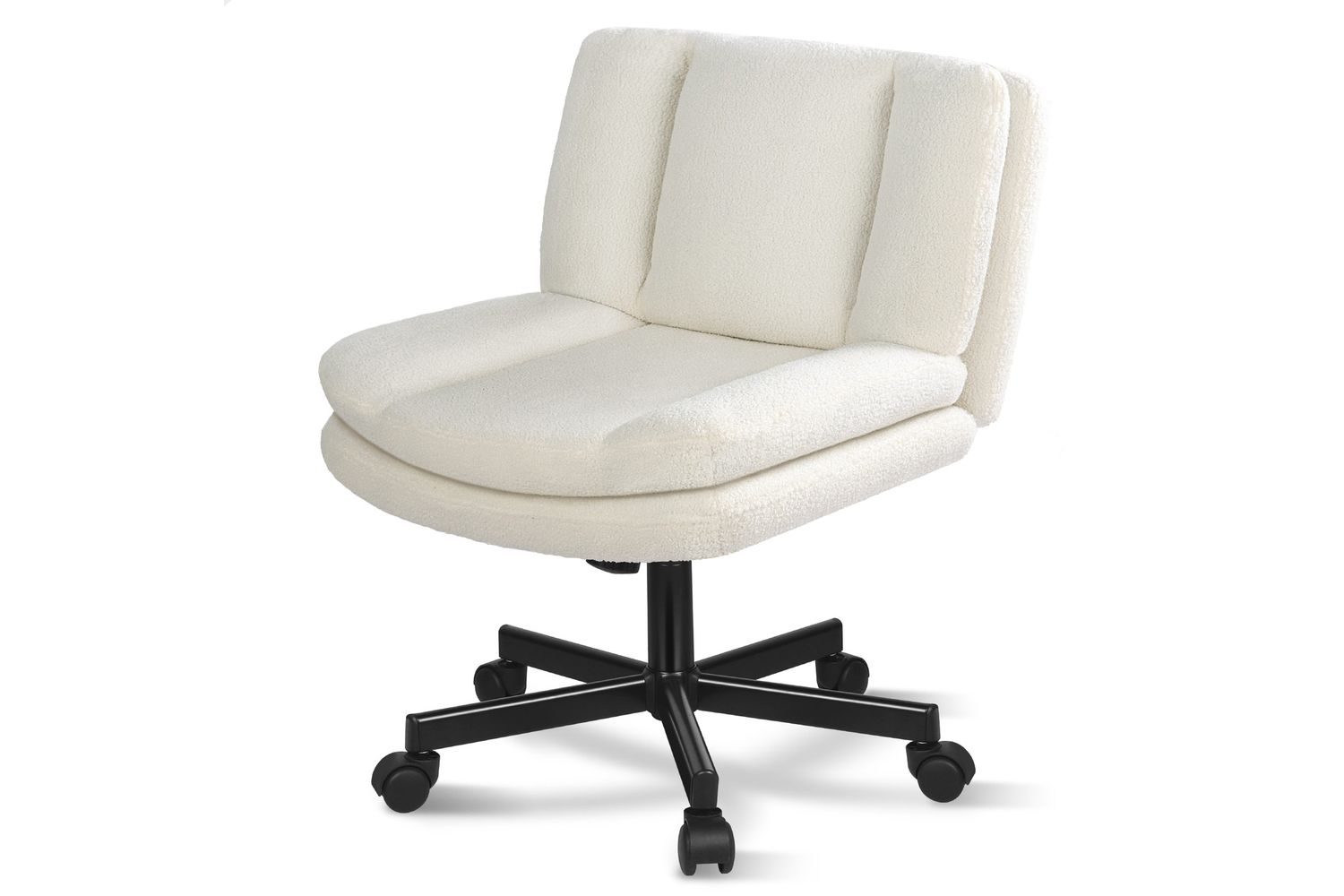Elfordson Armless Office Chair | Boucle | Wide Seat | Mid Back | White