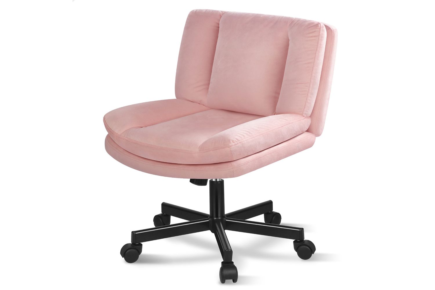 Elfordson Armless Office Chair | Velvet | Pink | Wide Seat