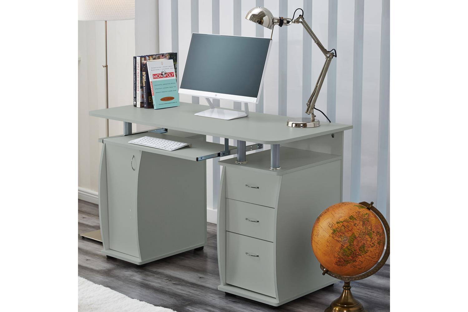 Raygar Deluxe Computer Desk & Cabinet | 3 Drawers | Grey