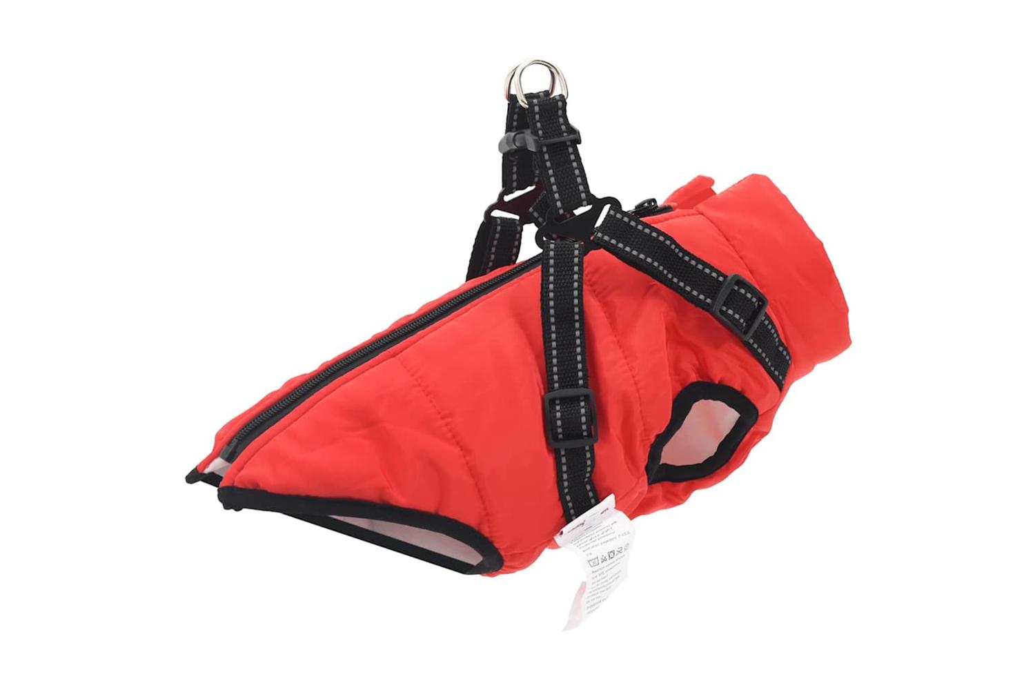 Vidaxl Dog Coat With Harness Red Xl Fleece And Polyester