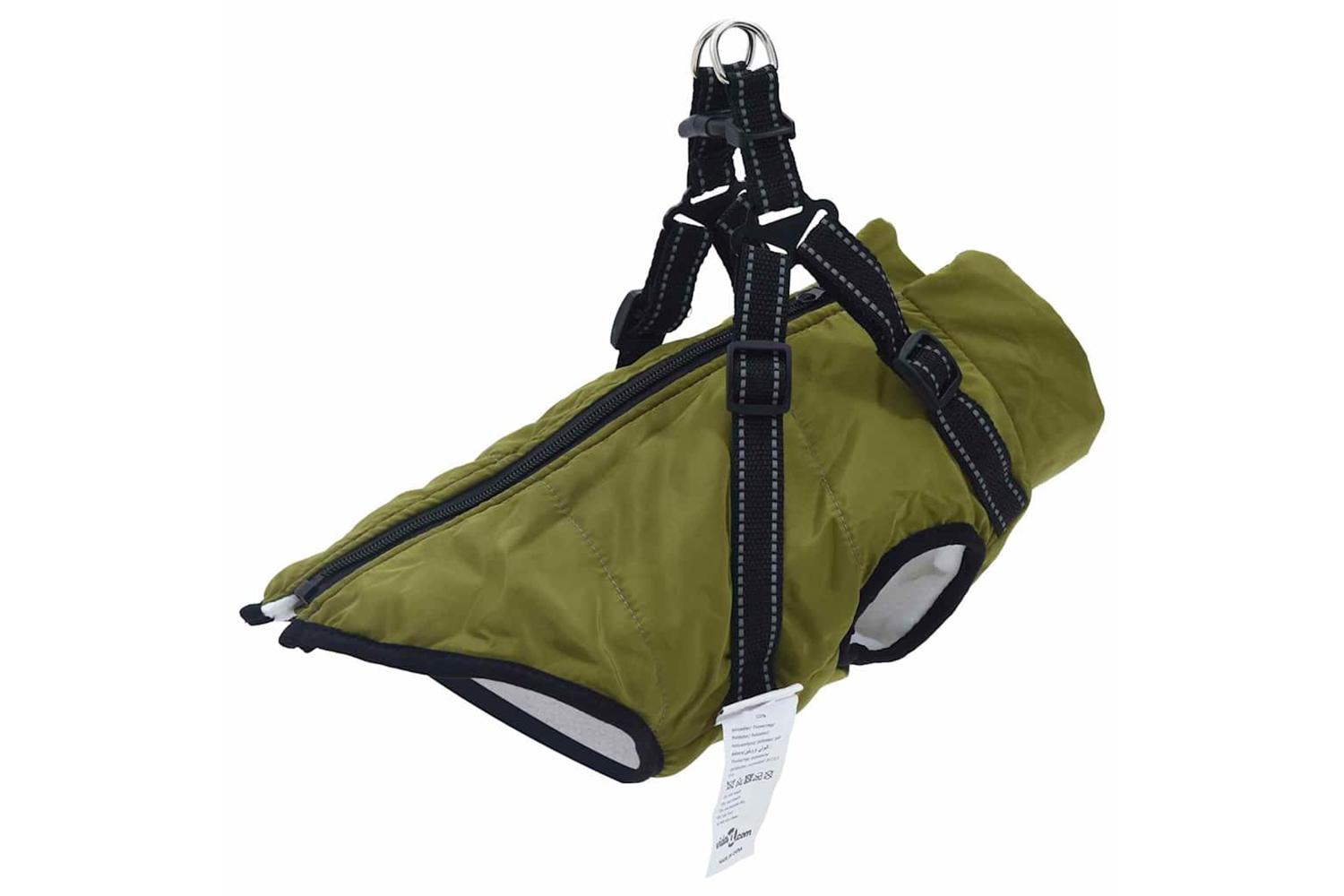 Vidaxl Dog Coat With Harness Army Green 2xl Fleece And Polyester
