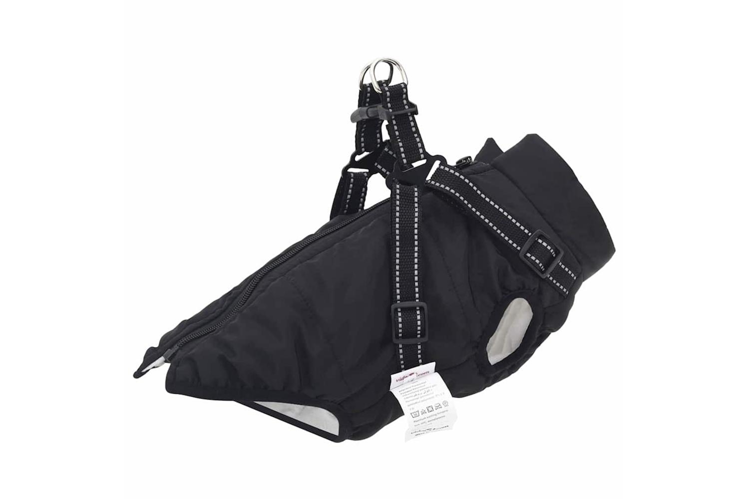 Vidaxl Dog Coat With Harness Black S Fleece And Polyester