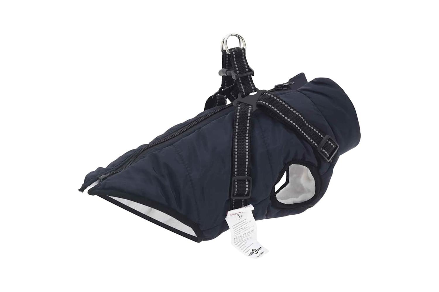 Vidaxl Dog Coat With Harness Navy Blue M Fleece And Polyester