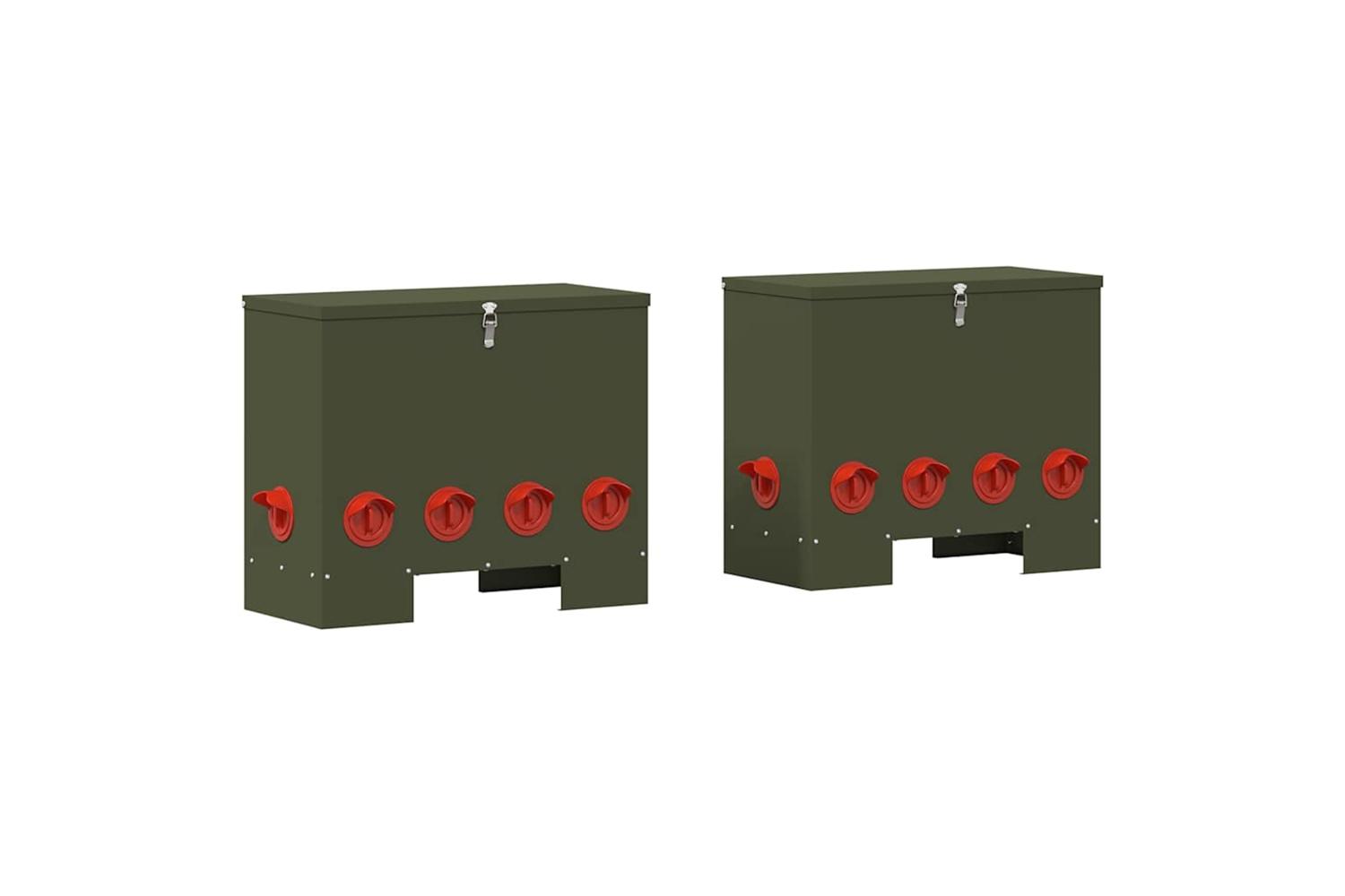 Vidaxl Chicken Feeder 2 Pcs Olive Green 605 X 29 X 51 Cm