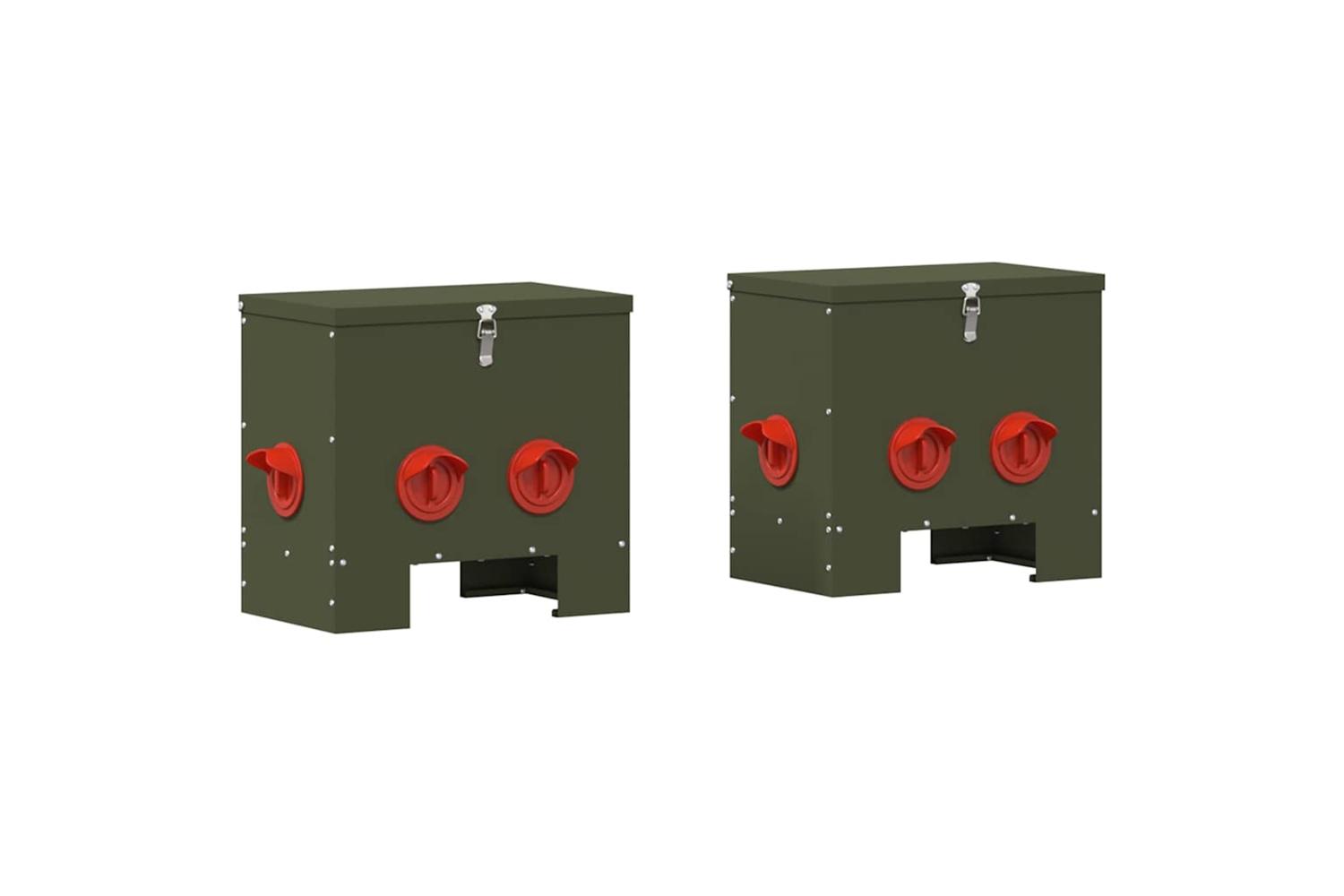 Vidaxl Chicken Feeder 2 Pcs Olive Green 405 X 25 X 38 Cm