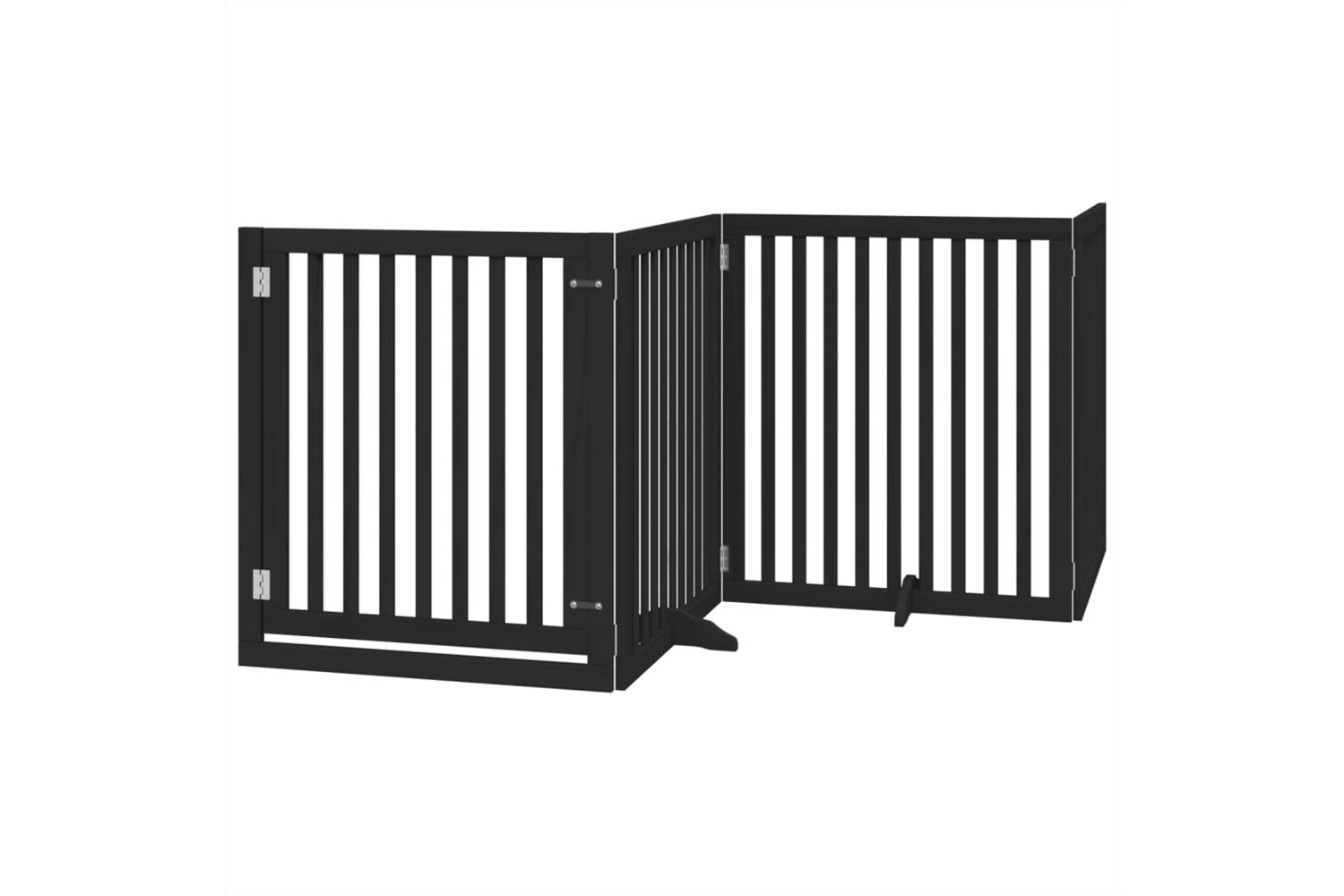 Vidaxl Dog Gate With Door Foldable 4 Panels Black 320 Cm Poplar Wood