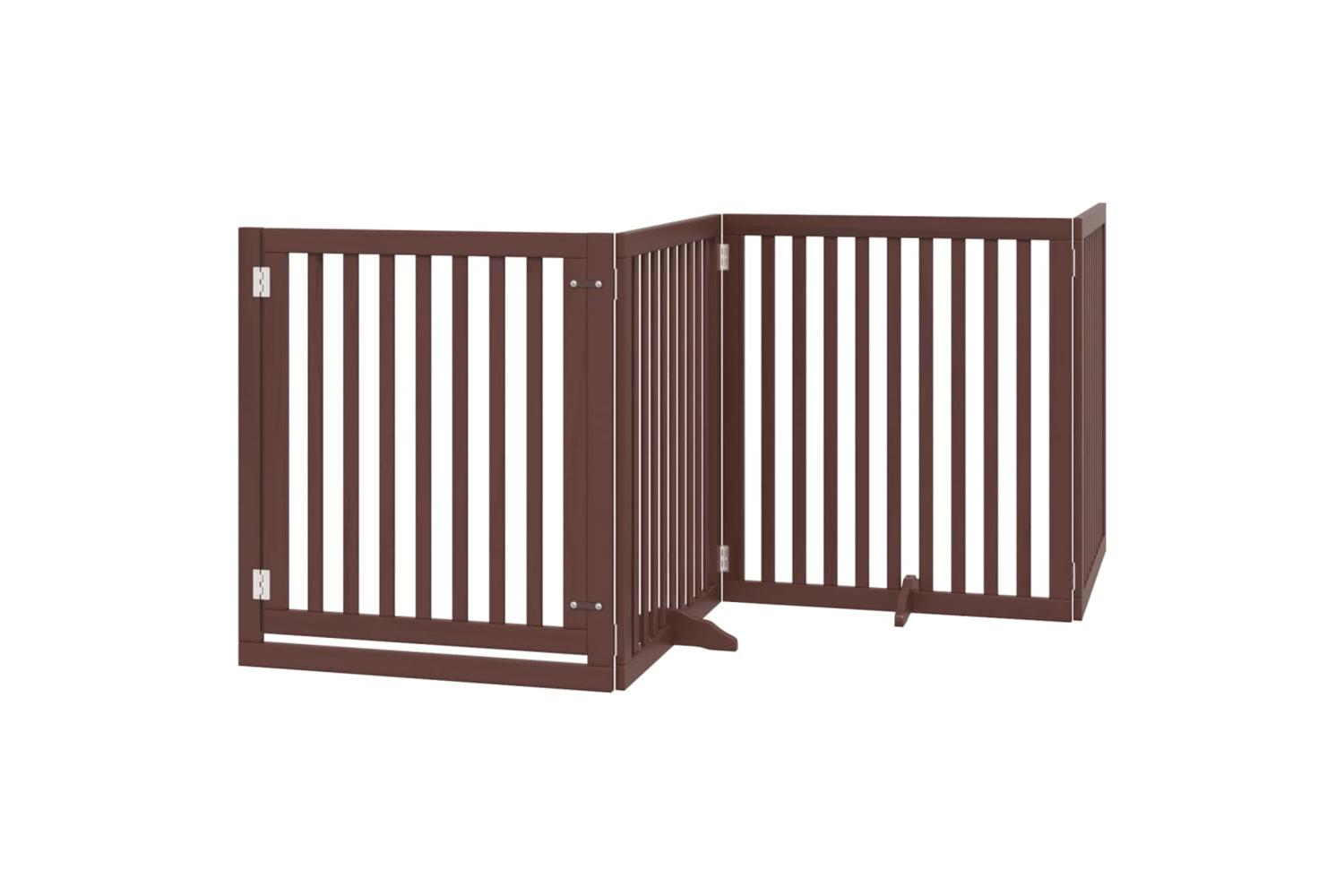 Vidaxl Dog Gate With Door Foldable 4 Panels Brown 320 Cm Poplar Wood