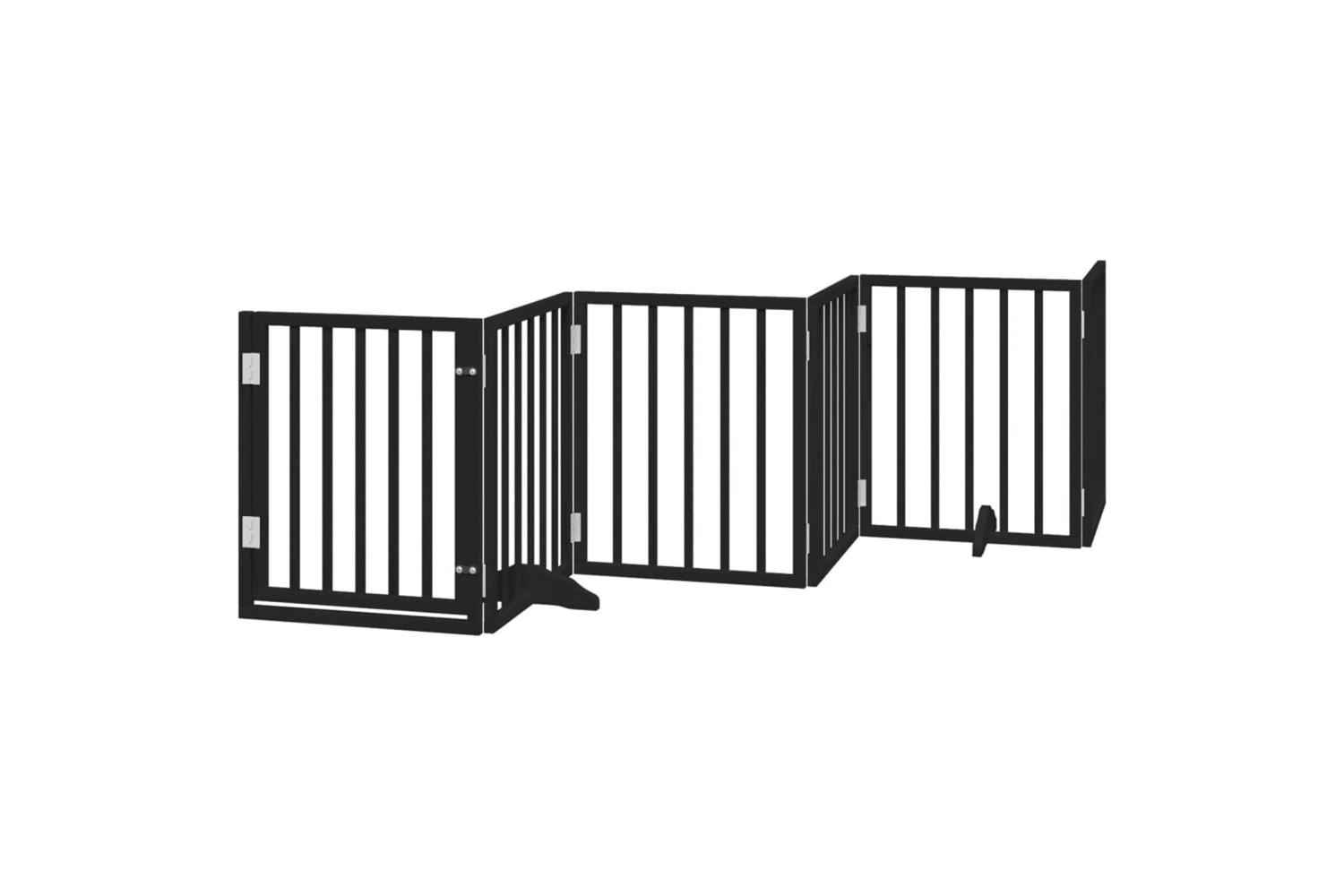 Vidaxl Dog Gate With Door Foldable 6 Panels Black 300 Cm Poplar Wood
