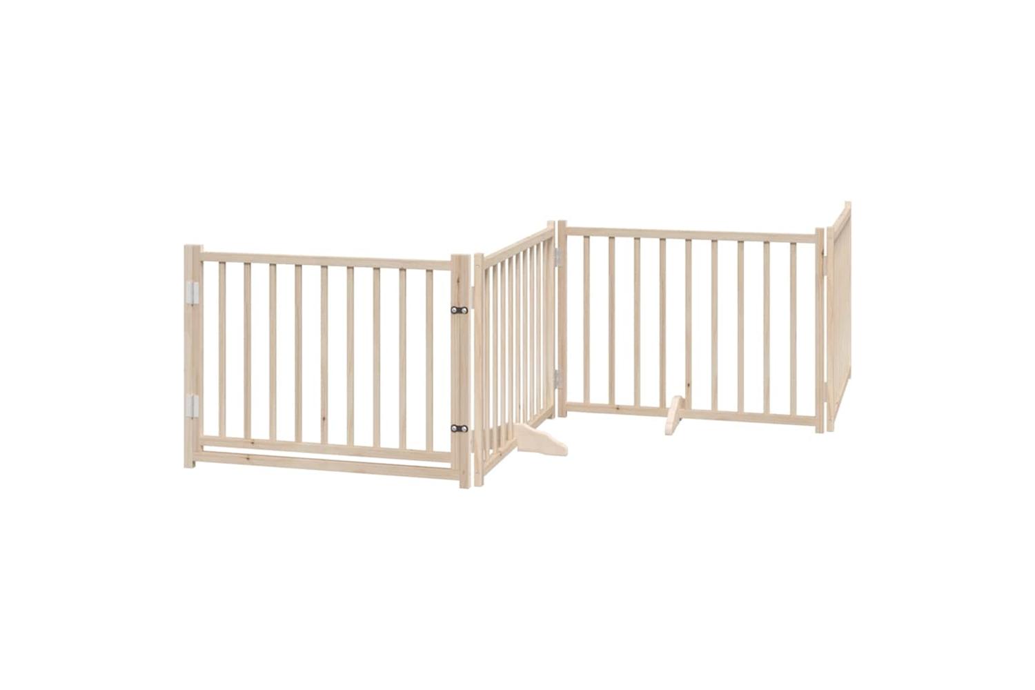 Vidaxl Dog Gate With Door Foldable 4 Panels 320 Cm Solid Wood Fir