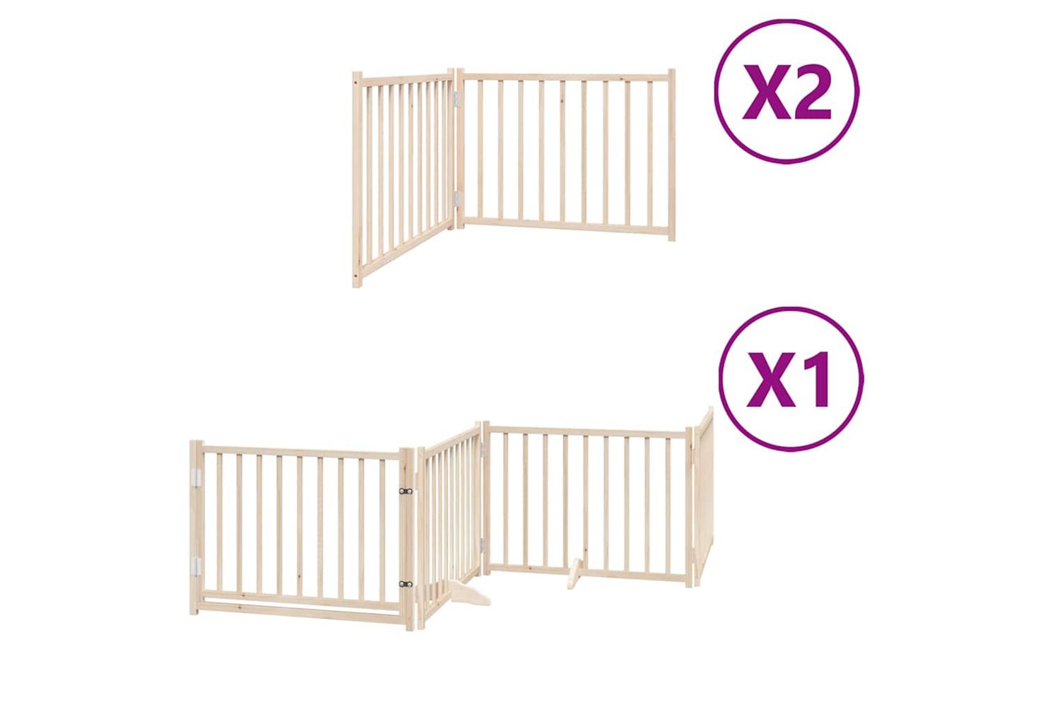 Vidaxl Dog Gate With Door Foldable 8 Panels 640 Cm Poplar Wood