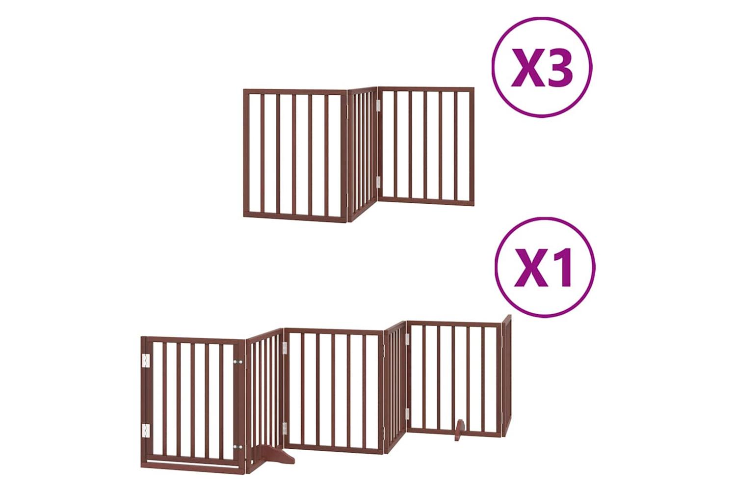 Vidaxl Dog Gate With Door Foldable 15 Panels Brown 750 Cm Poplar Wood