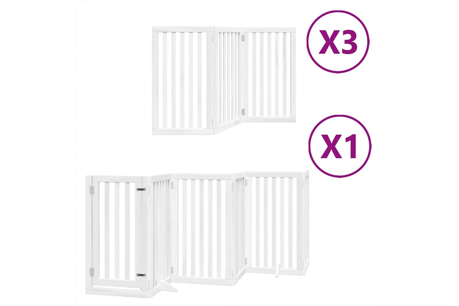 Vidaxl Dog Gate With Door Foldable 15 Panels White 750 Cm Poplar Wood
