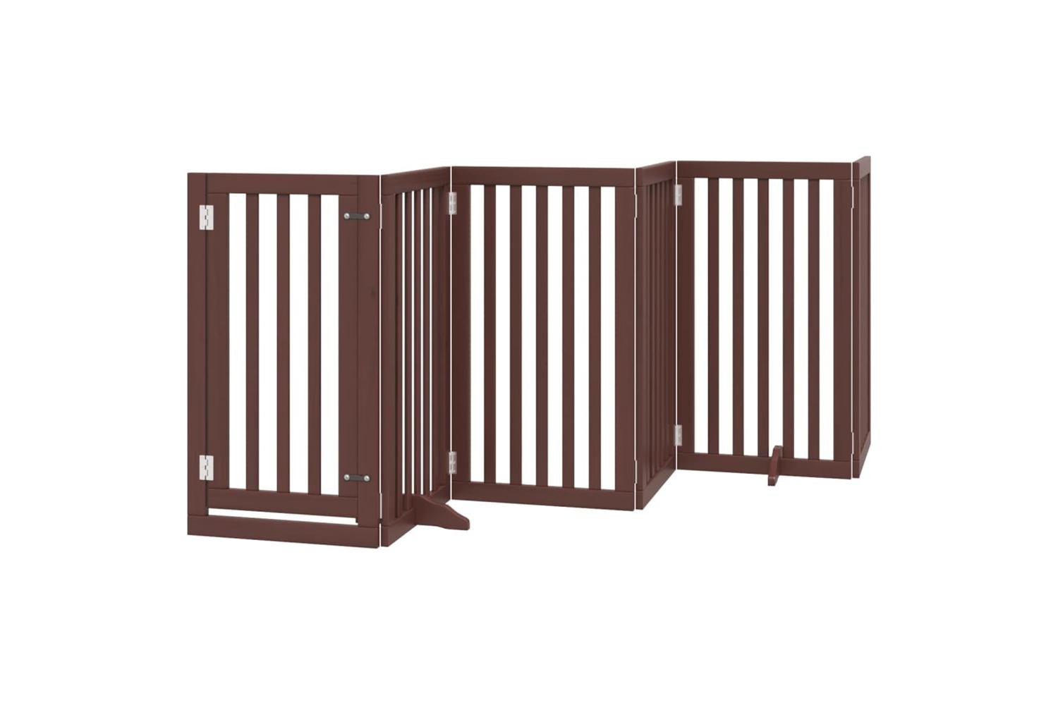 Vidaxl Dog Gate With Door Foldable 6 Panels Brown 300 Cm Poplar Wood