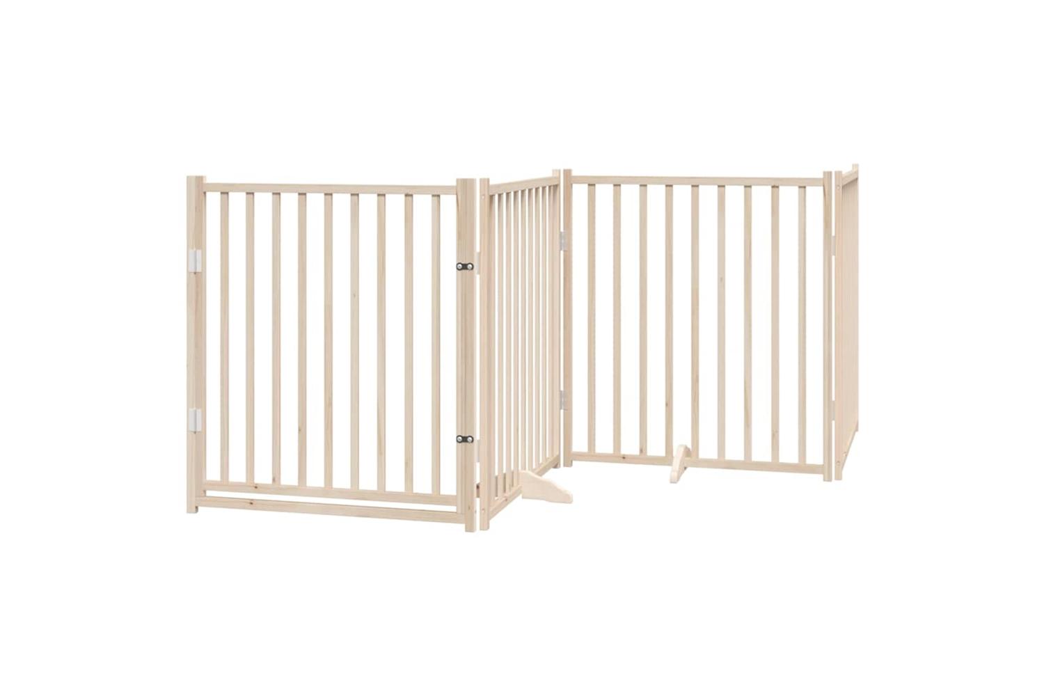 Vidaxl Dog Gate With Door Foldable 4 Panels 320 Cm Solid Wood Fir