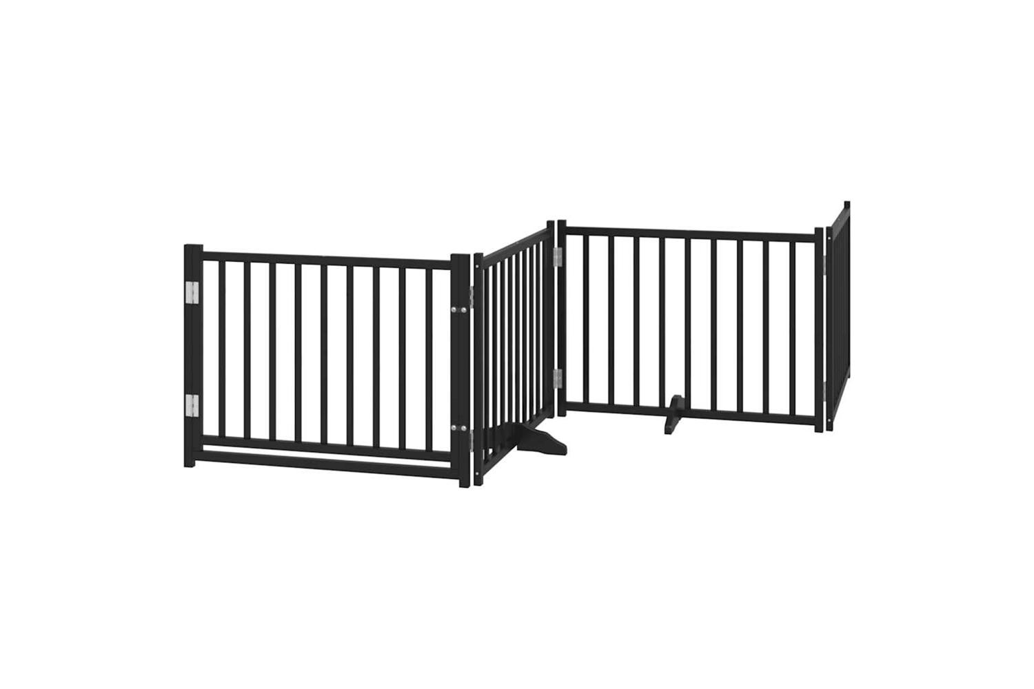 Vidaxl Dog Gate With Door Foldable 4 Panels Black 320 Cm Solid Wood Fir