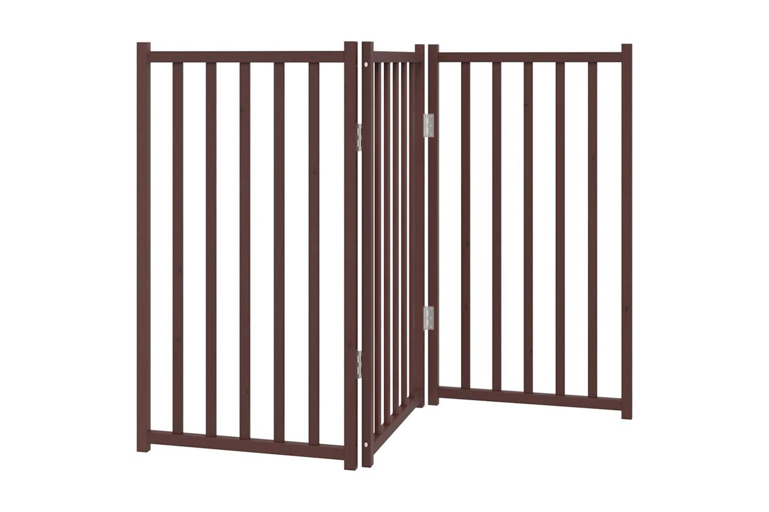 Vidaxl Dog Gate Foldable 3 Panels Brown Oak 150 Cm Solid Wood Fir