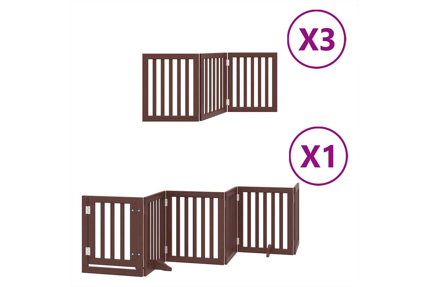 Vidaxl Dog Gate With Door Foldable 15 Panels Brown 750 Cm Poplar Wood