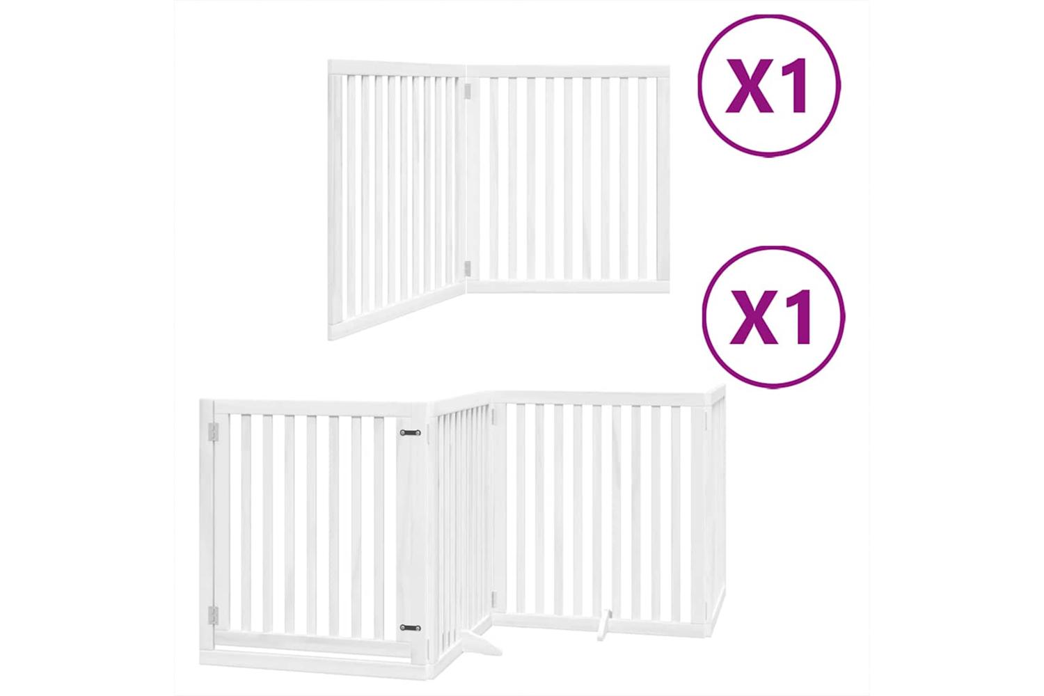 Vidaxl Dog Gate With Door Foldable 6 Panels White 480 Cm Poplar Wood