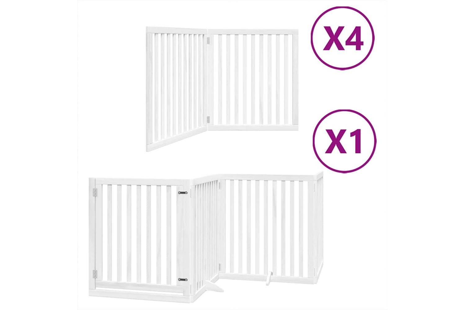 Vidaxl Dog Gate With Door Foldable 12 Panels White 960 Cm Poplar Wood
