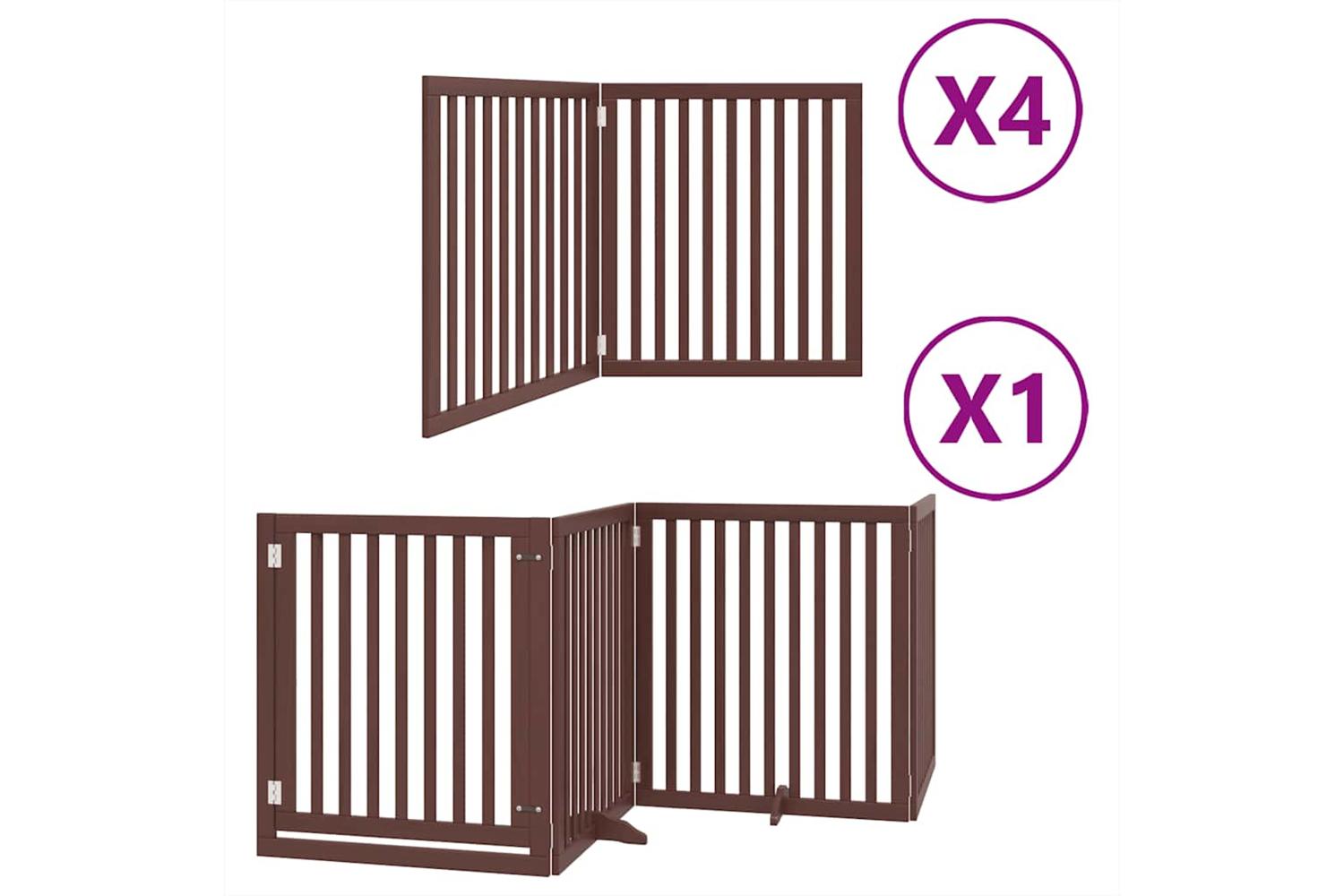 Vidaxl Dog Gate With Door Foldable 12 Panels Brown 960 Cm Poplar Wood